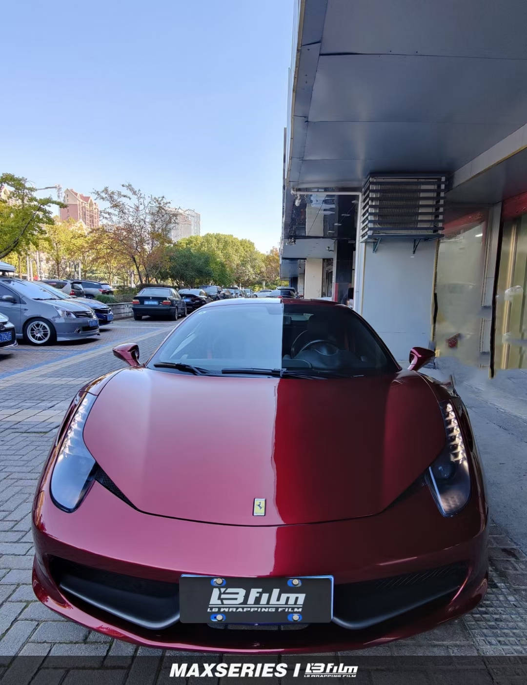 lbfilm改色膜:法拉利458汽车贴膜lb改色膜液态金属龙血红_搜狐汽车