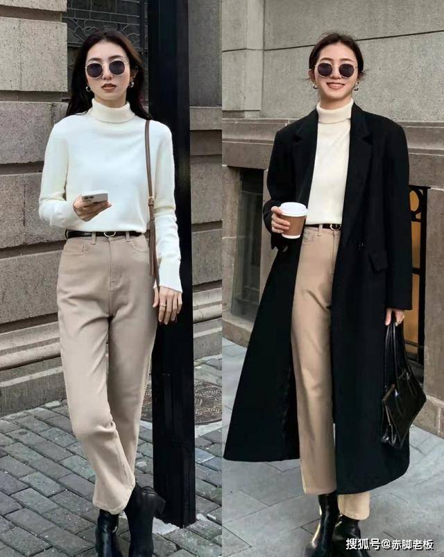 设计 毛衣+大衣、直筒裤+靴子,简约显气质的保暖look,穿出时尚感