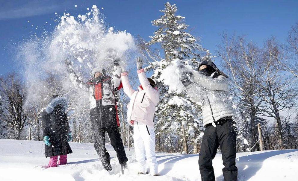 张艺谋 张艺谋一家五口雪村度假，陈婷穿白羽绒服好美，女儿站一旁黑不少