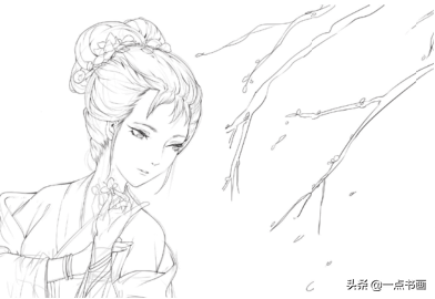 发髻铅笔线描古风美人画法