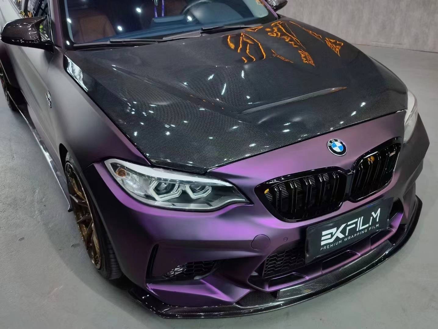 宝马2系改色膜案例ek film消光黑比诺紫