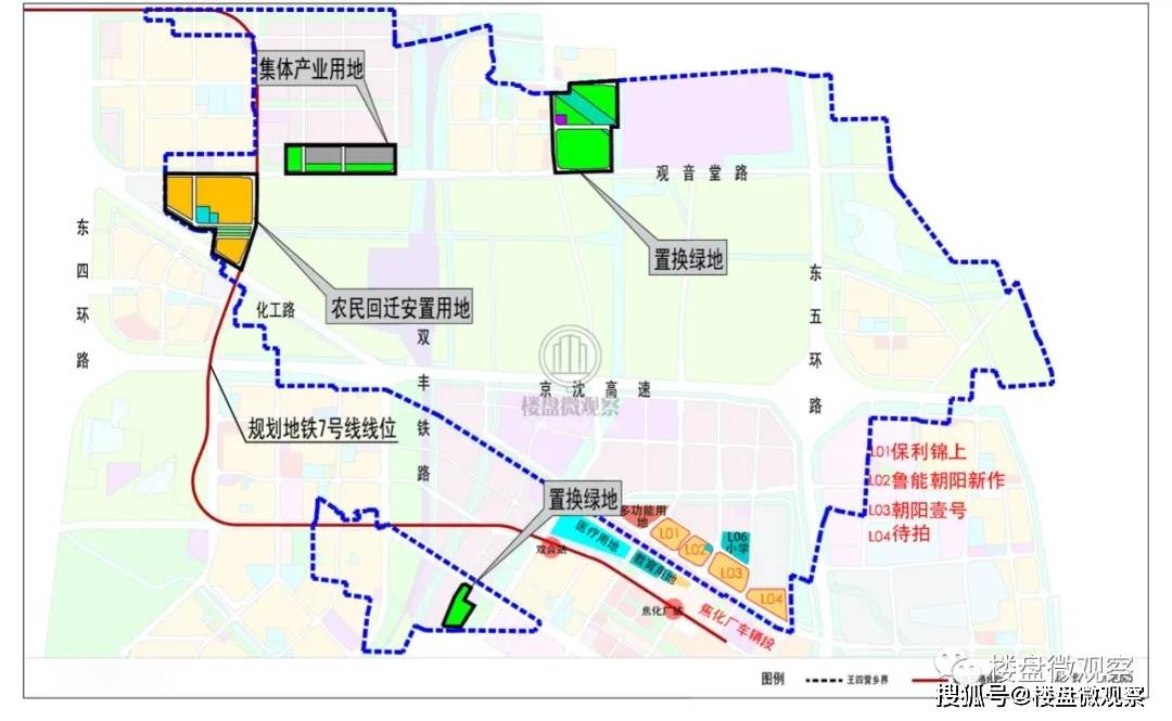 王四营乡1304-l01,l02等地块规划指标的图册里显示,朝阳壹号北侧l06是