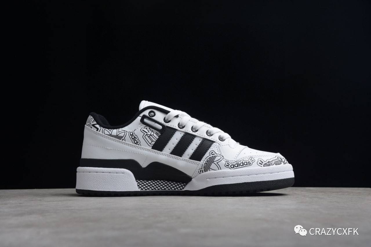 阿迪达斯adidasforum84low三叶草黑白涂鸦运动鞋