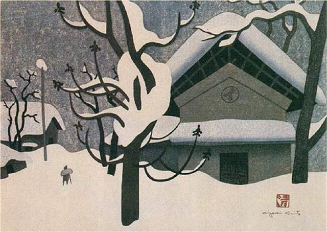 日本近代版画大师斋藤清冬日雪景系列版画作品