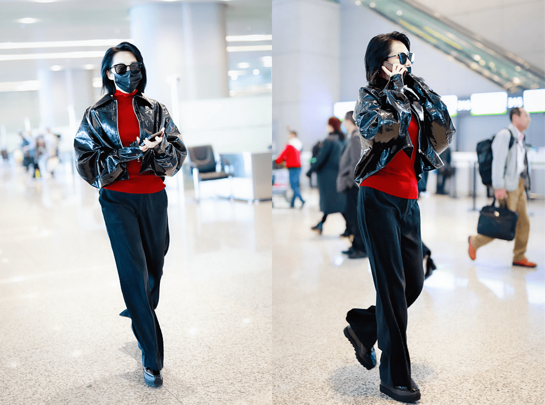 服装 别看许晴到了奶奶辈，身材却像少女似的，穿大衣配长裤一点不显胖