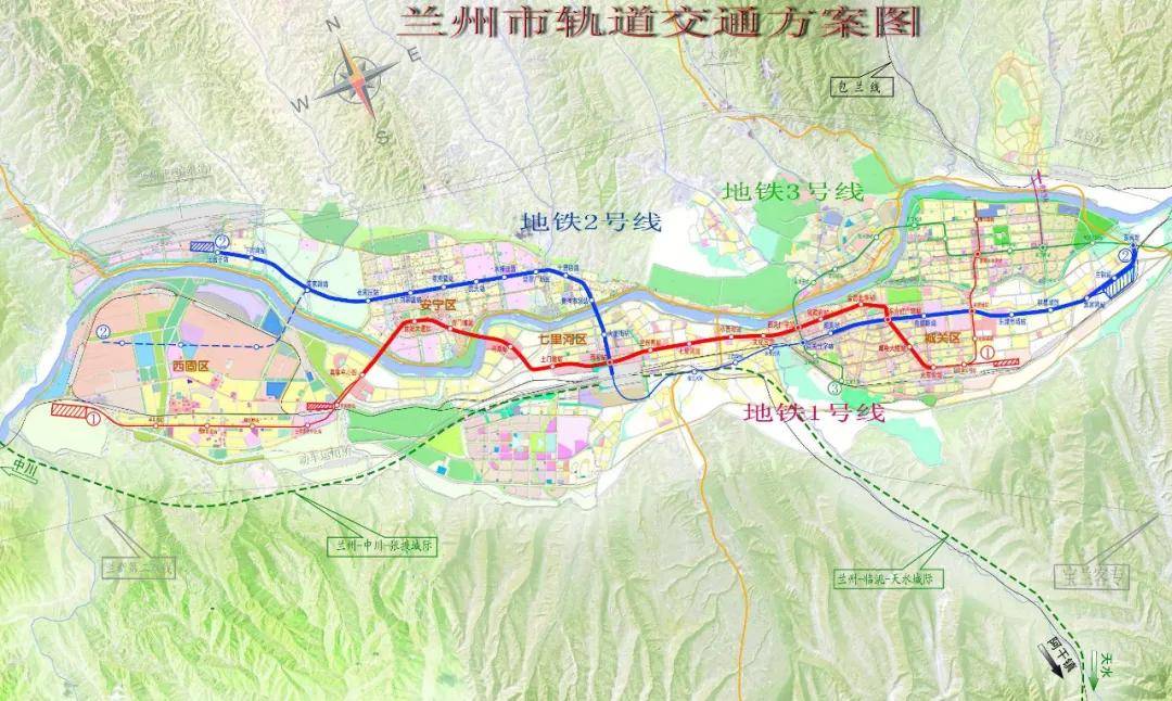 兰州地铁一号线,基本就是东西走向,与黄河平行.