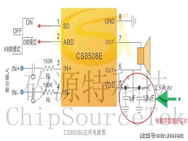 矽源特cs8508e典型应用原理图:矽源特cs8508e引脚分布:矽源特cs8508e