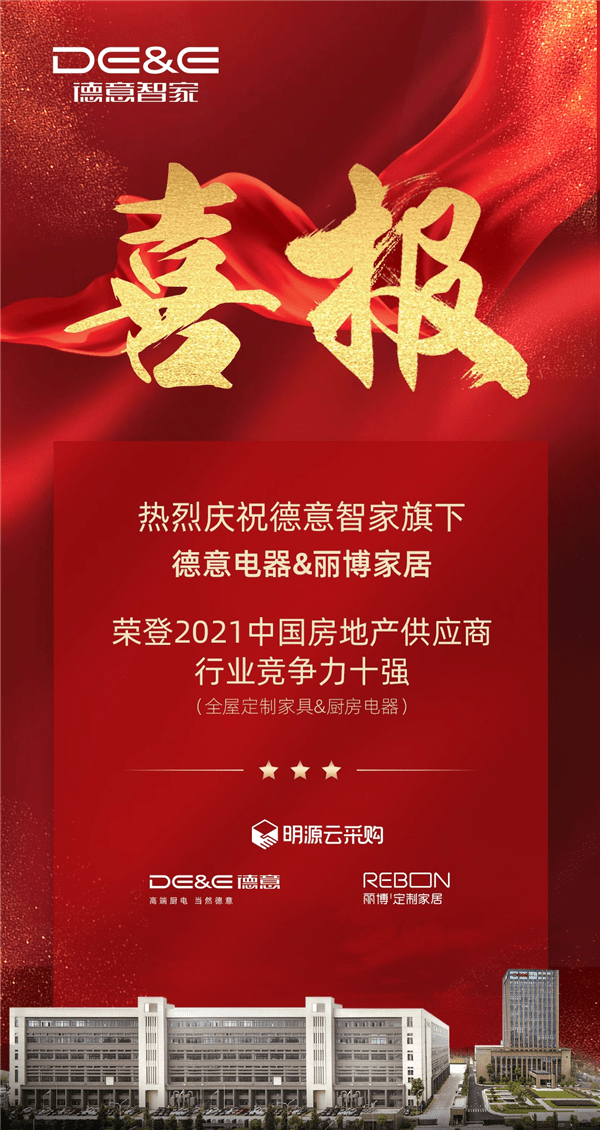 德意電器amp麗博家居榮登2021中國房地產供應商行業競爭力十強