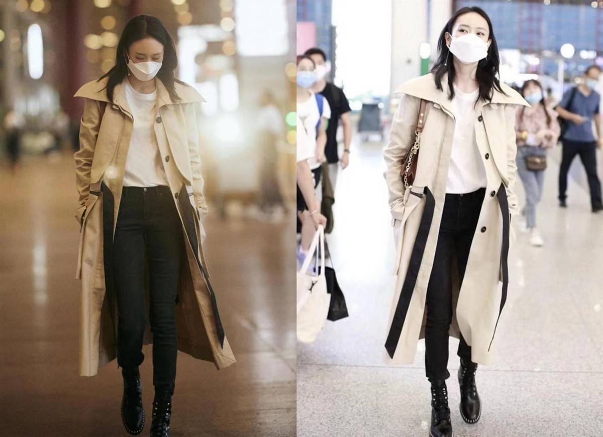 风衣 穿起风衣的童瑶气场两米八!配牛仔裤更显气质,走路带风好潇洒