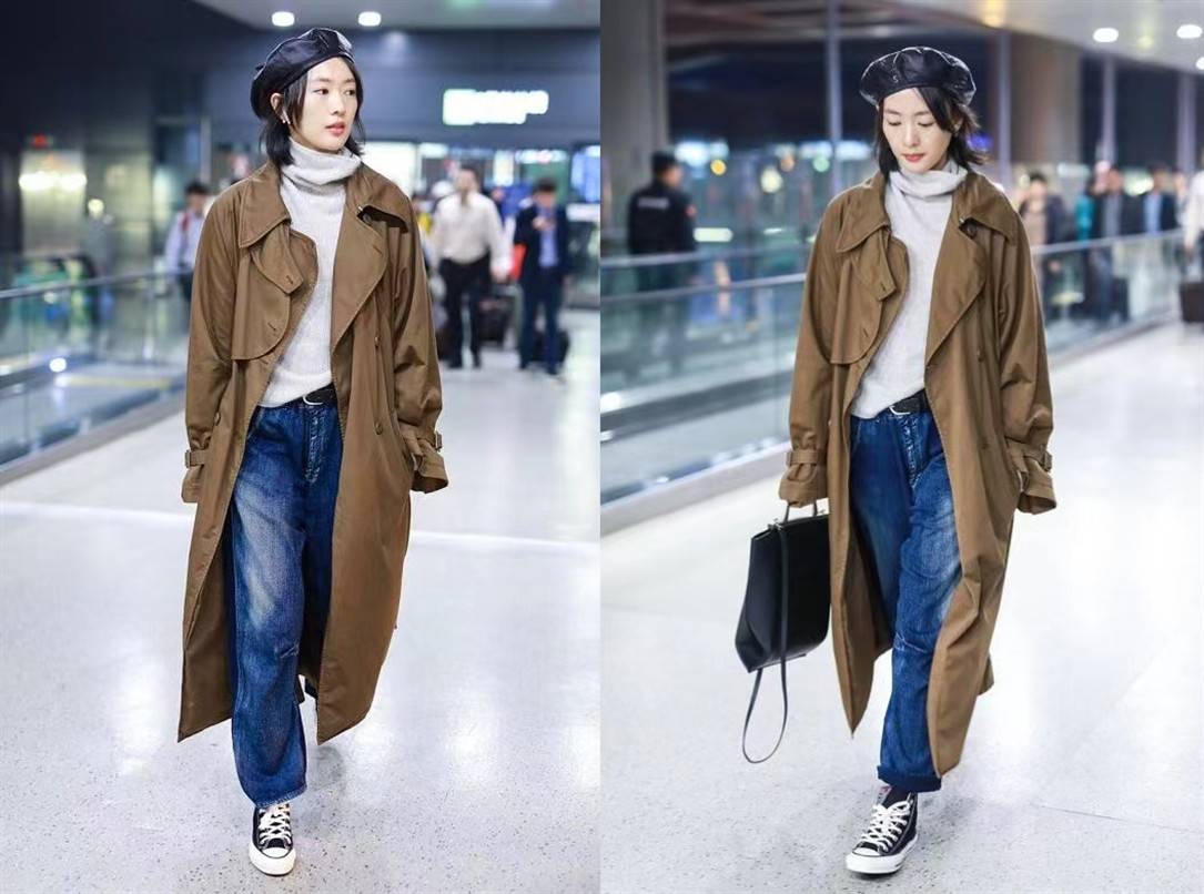 风衣 穿起风衣的童瑶气场两米八!配牛仔裤更显气质,走路带风好潇洒
