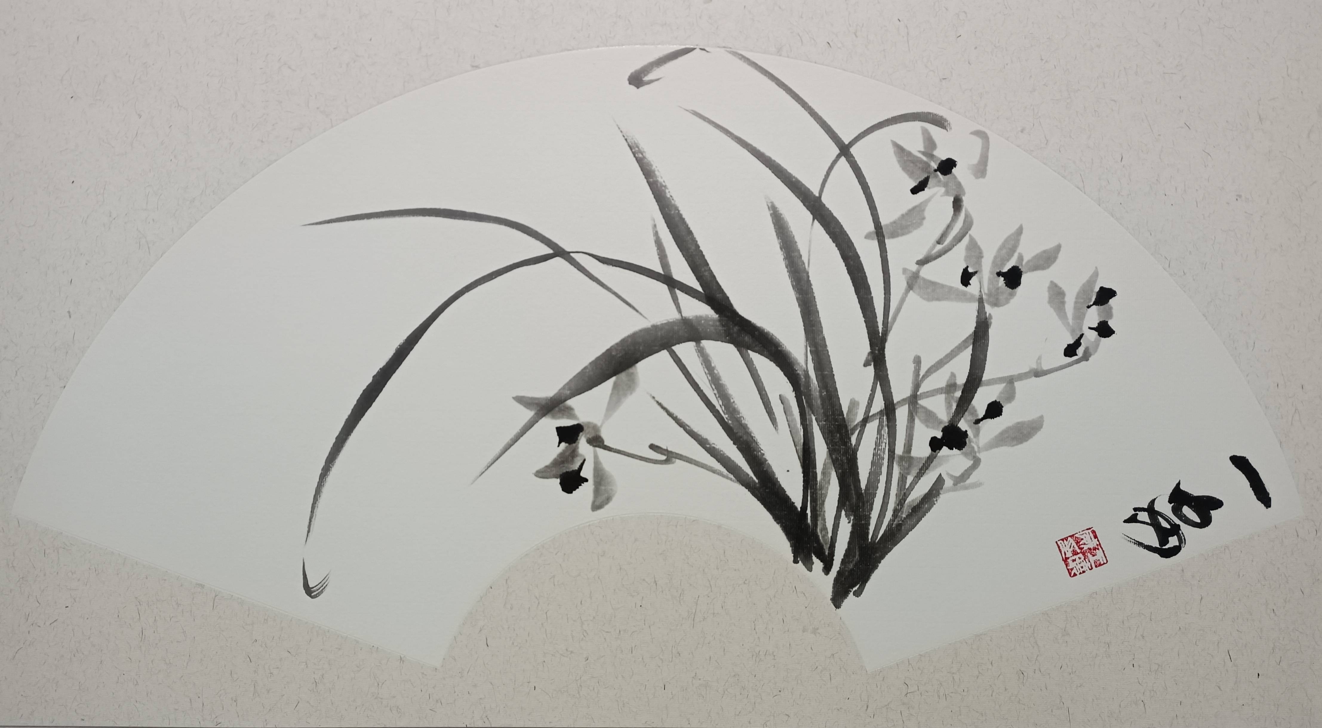 王晓威梅兰竹菊扇面水墨作品古典美_硕士_时装_扇面