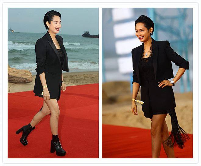 样式 朱茵步入中年之后更美了，穿搭也挺成熟的，独特气质更迷人