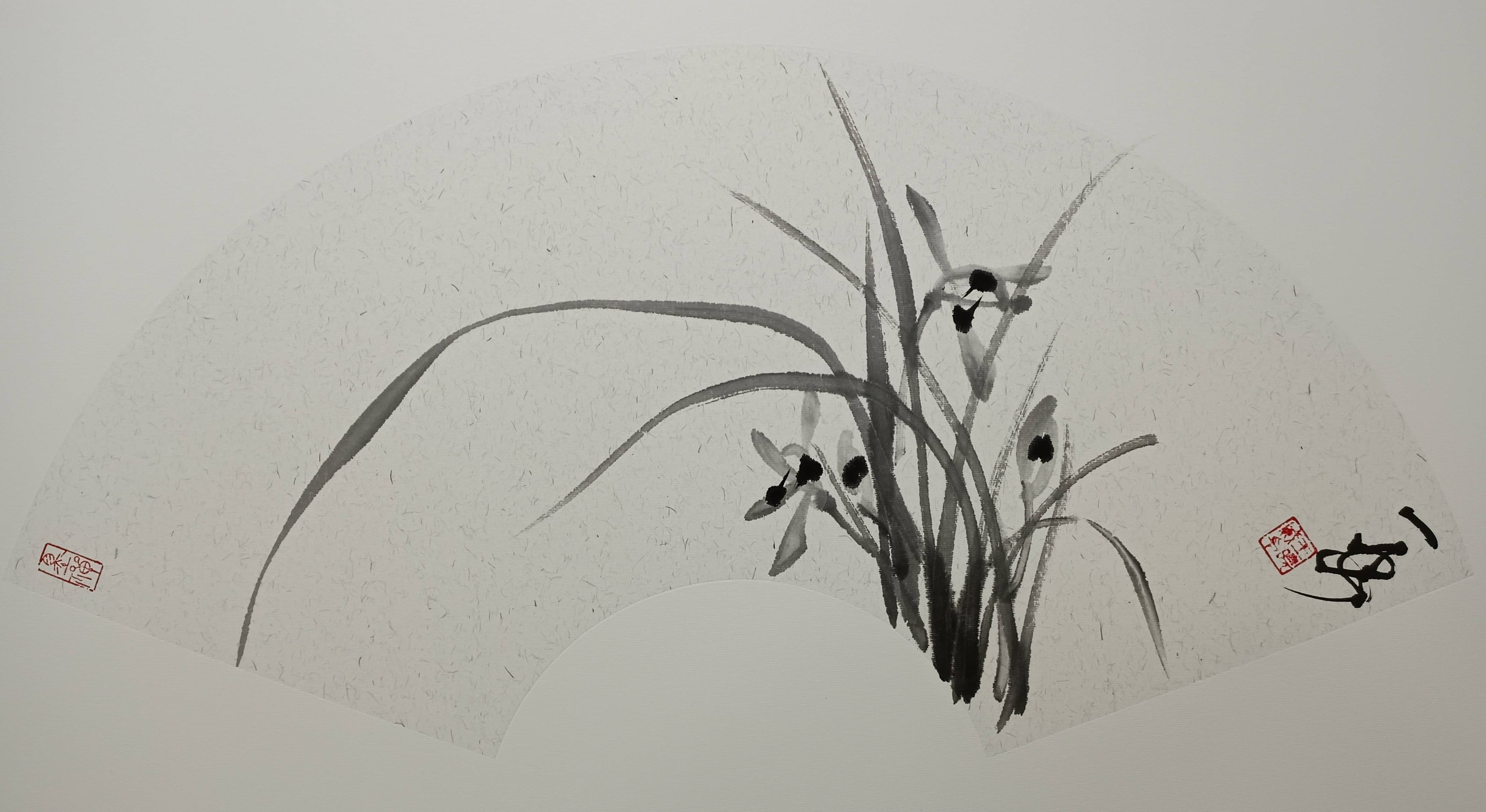 王晓威梅兰竹菊扇面水墨作品古典美