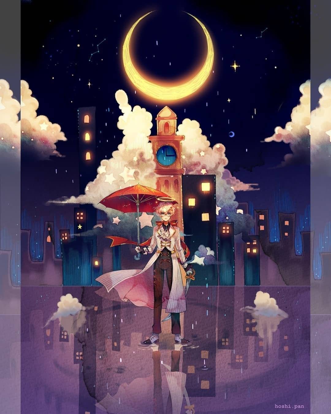 星辰下的幻想人物插画梦幻般的场景与配色所到之处皆风景
