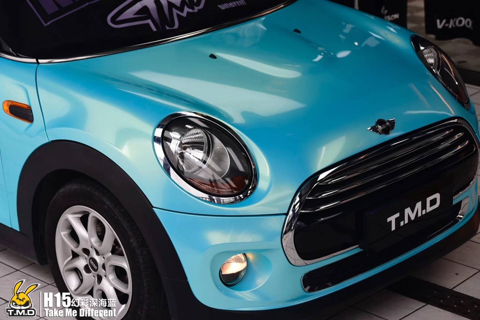 宝马minitmd改色膜幻彩深海蓝