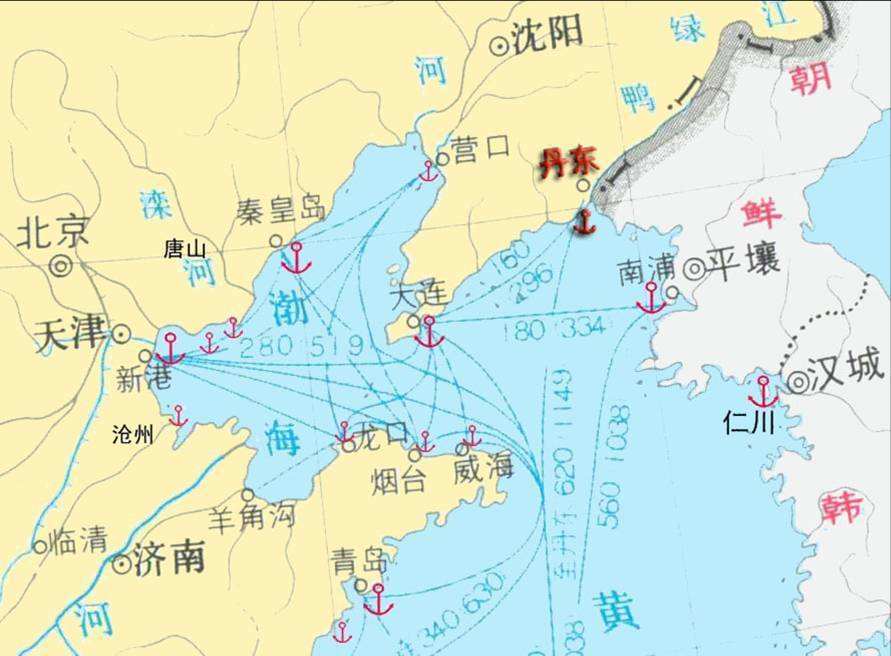 众所周知两点之间直线距离最短,从地图测距不难得出,山东半岛的烟台