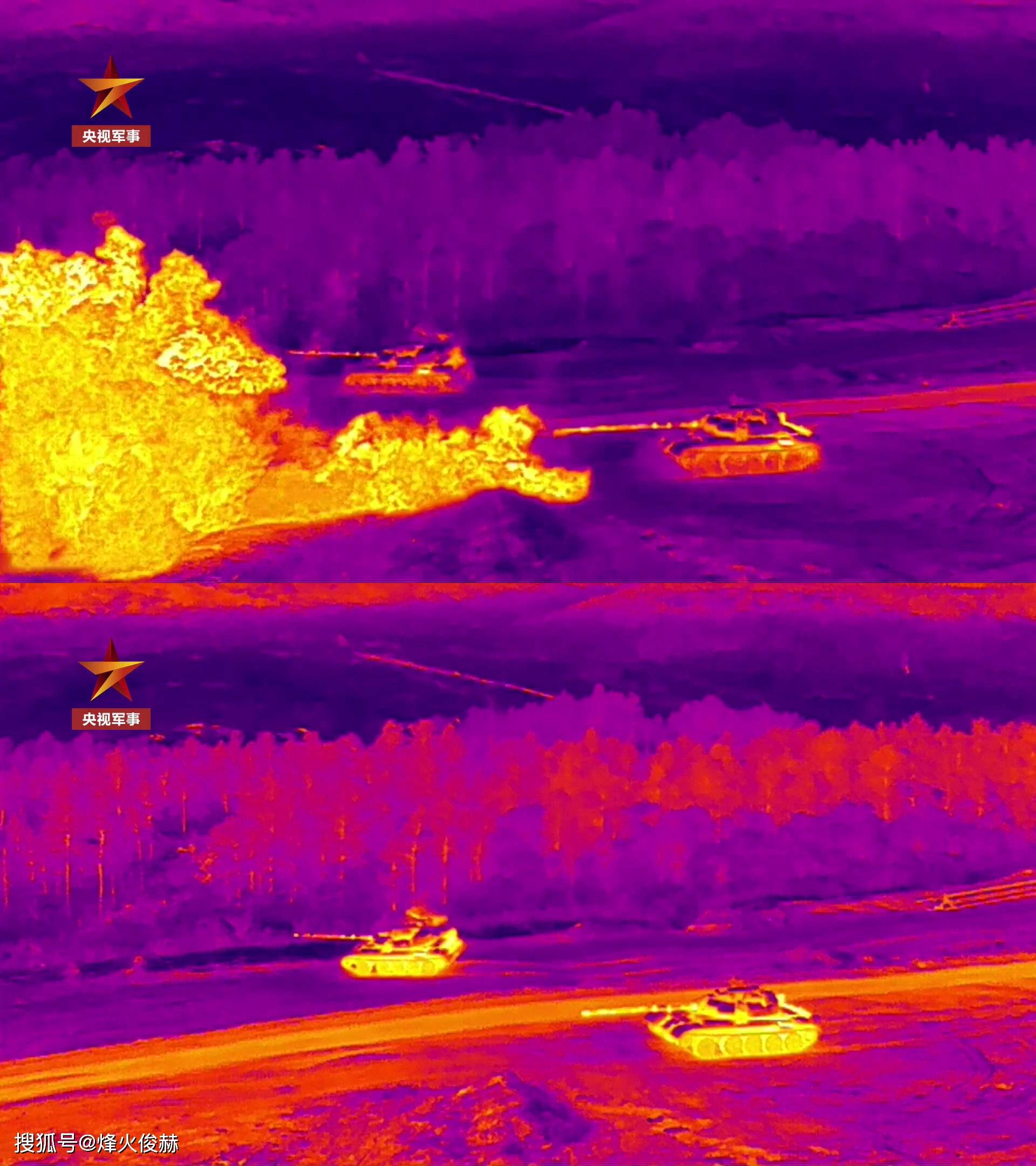 原创看图说话夜视仪下的5对轮开炮喷出巨大火球