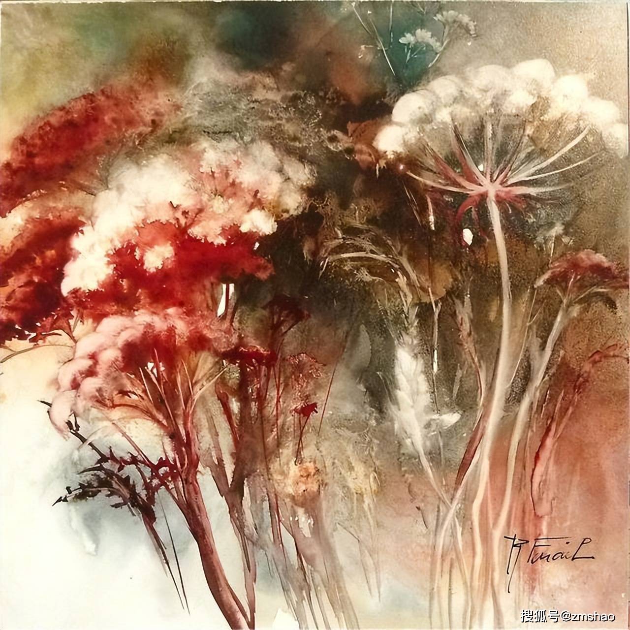 免费照片： 艺术抽象花卉设计，富有表现力的笔触和深蓝色、紫色和金棕色色调的饱和对比色, image size:1280x1280