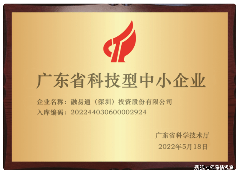 热烈祝贺融易通股份被评定为科技型中小企业
