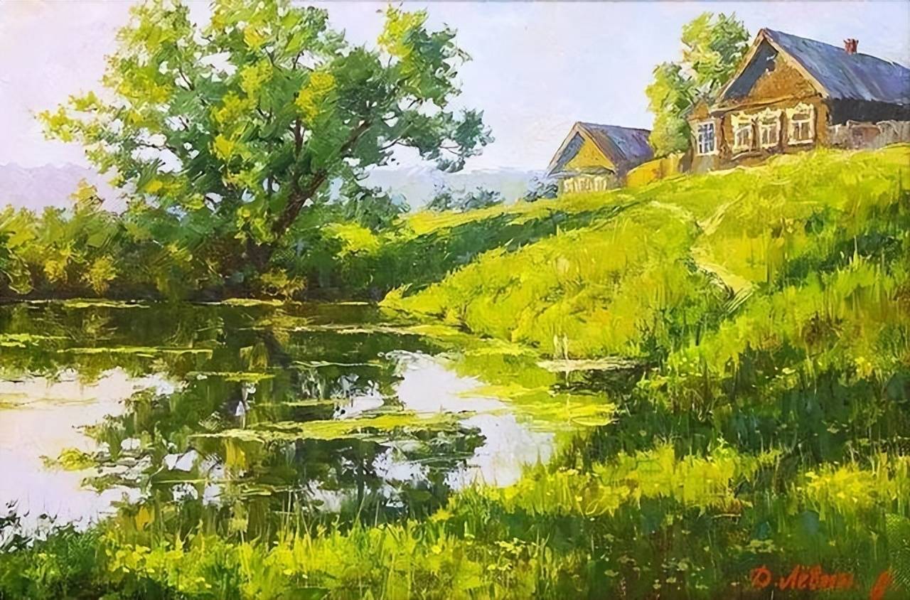 原创阳光明媚的乡村俄罗斯艺术家德米特里莱文风景油画