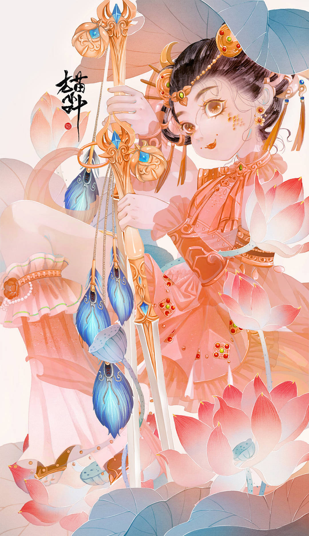 原创漂亮的古风美少女插画画面构图简洁给观者留下更多的遐想