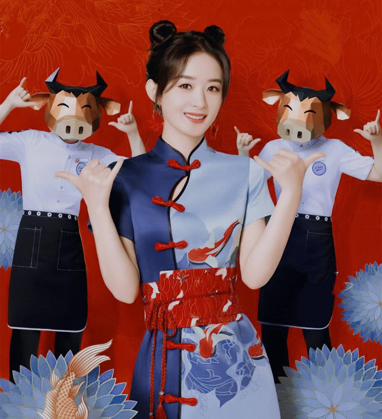 赵丽颖最新造型曝光,大胆挑战旗袍加双丸子头,却撞型迪丽热巴_发型