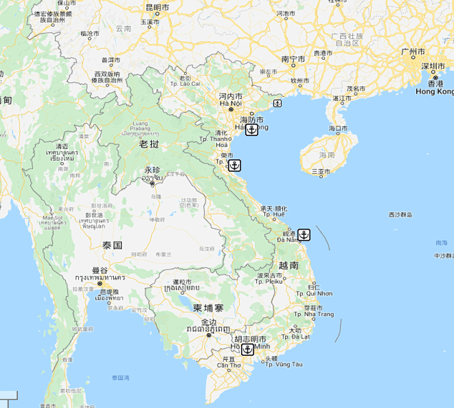 图:越南地图越南的海岸线长3260公里,有多个优良港口,使得物流运输到