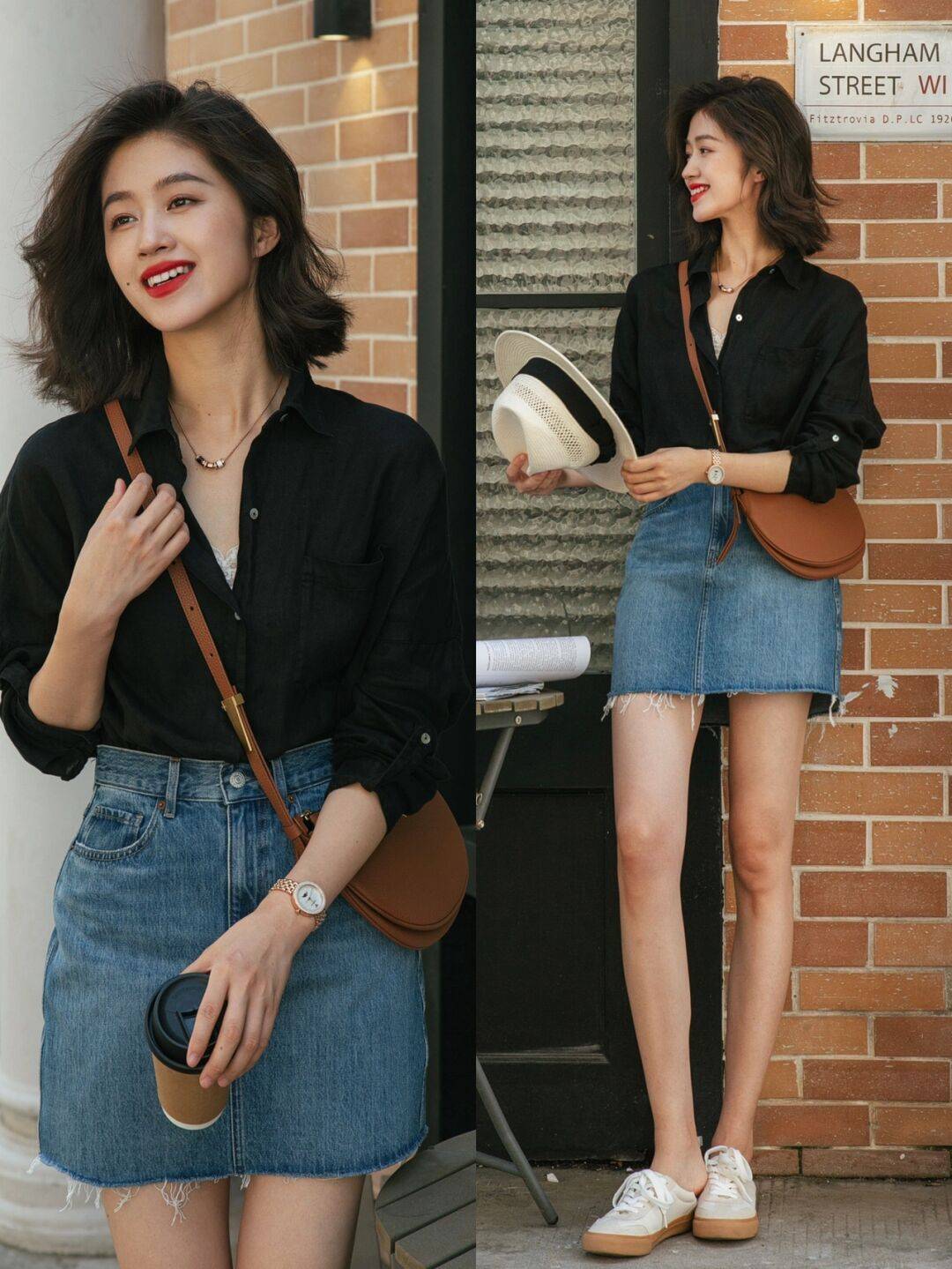 想要酷酷的气质感,不妨选择黑色的衬衫和你最短裙搭配,这样可以很好地