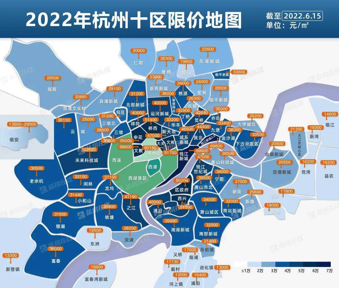 蓝房限价地图丨未科42500元/㎡，闲林33150元/㎡，杭州19个板块限价有变化_地块_之江_单元