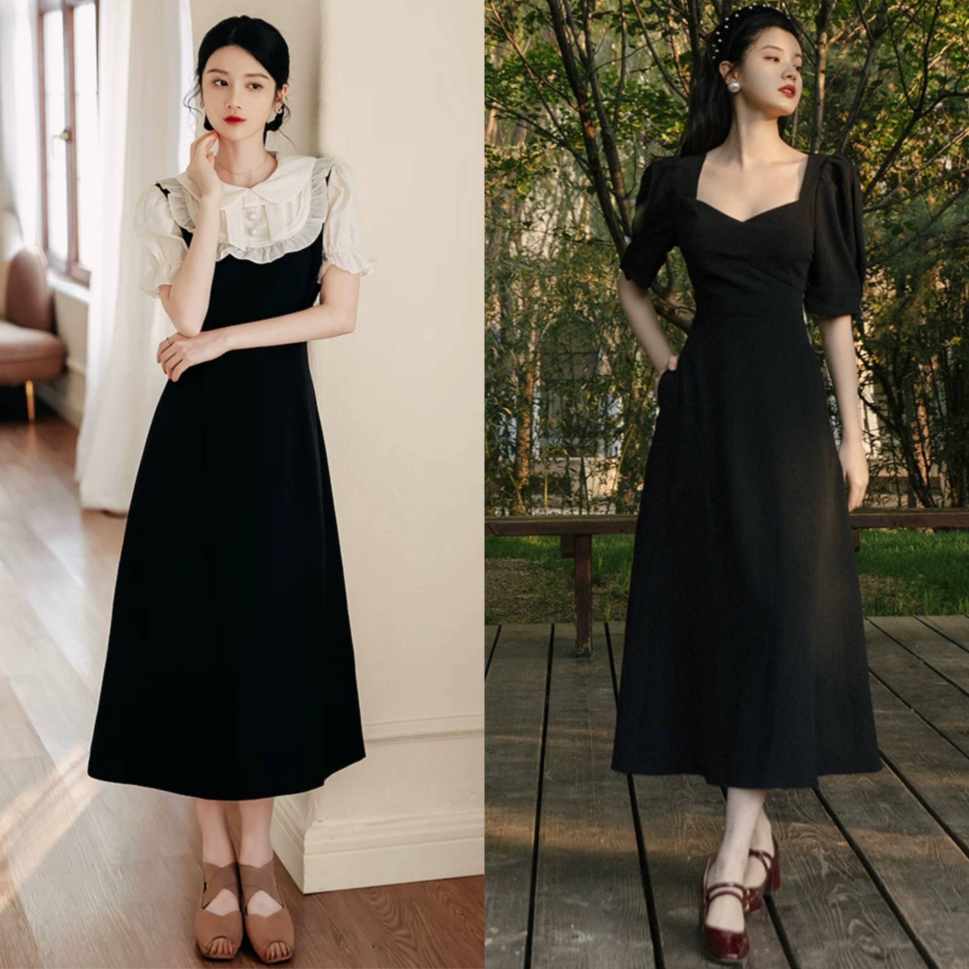 在搭配赫本裙和中跟鞋的时候,这二者之间的色彩,就要有一定的反差感.