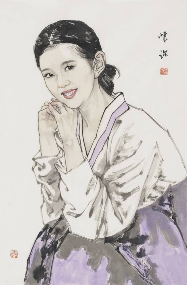 展出作品多为小写意人物画作品,注重骨法用笔,以线写形,以墨为韵,造型