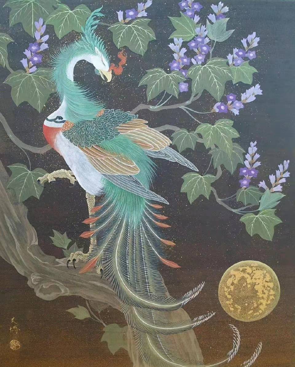 磨金石干货分享|天地玄黄,"青鸾"入世 装饰画_加藤_凤凰_月亮