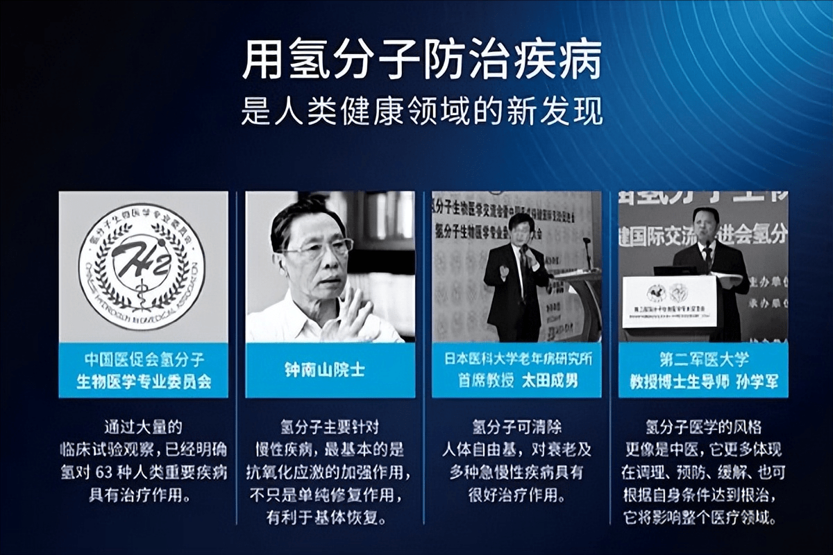 最近几年,钟南山,吴孟超等4大院士为新兴的氢分子医学联合背书.