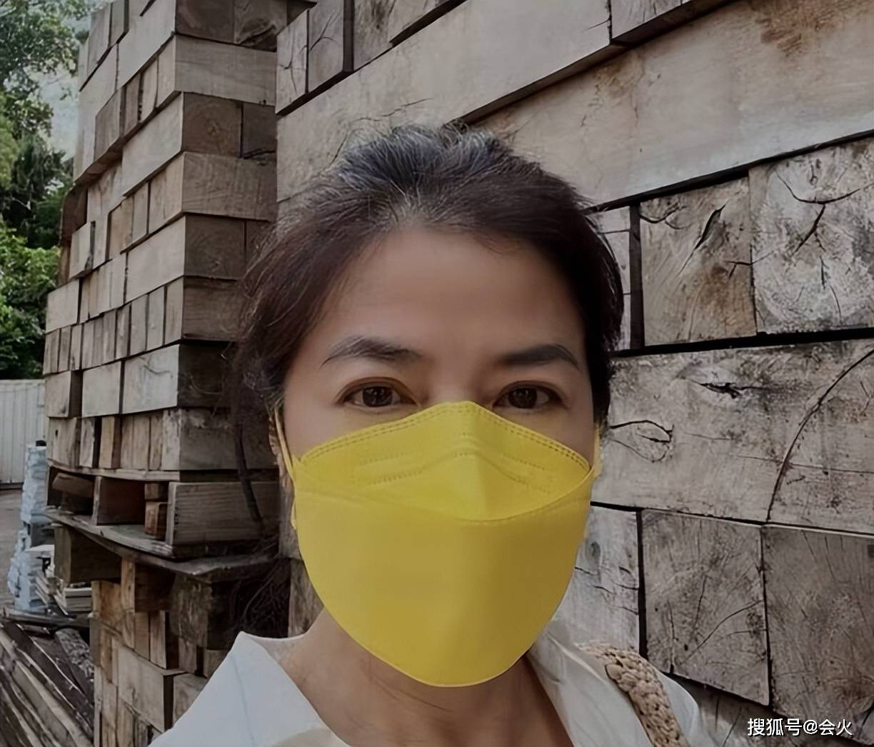 62岁钟楚红现身木材厂,素颜自拍衣服上全是褶皱