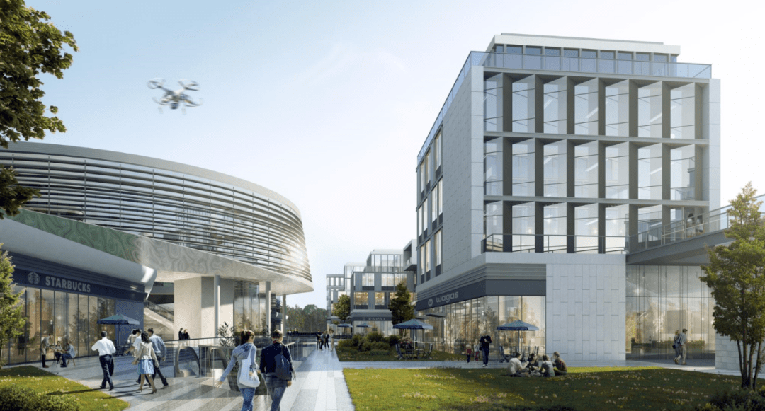 效果图傍晚,结束一天繁忙工作,在凤翥澜山会所中,在园区园林景观中,在