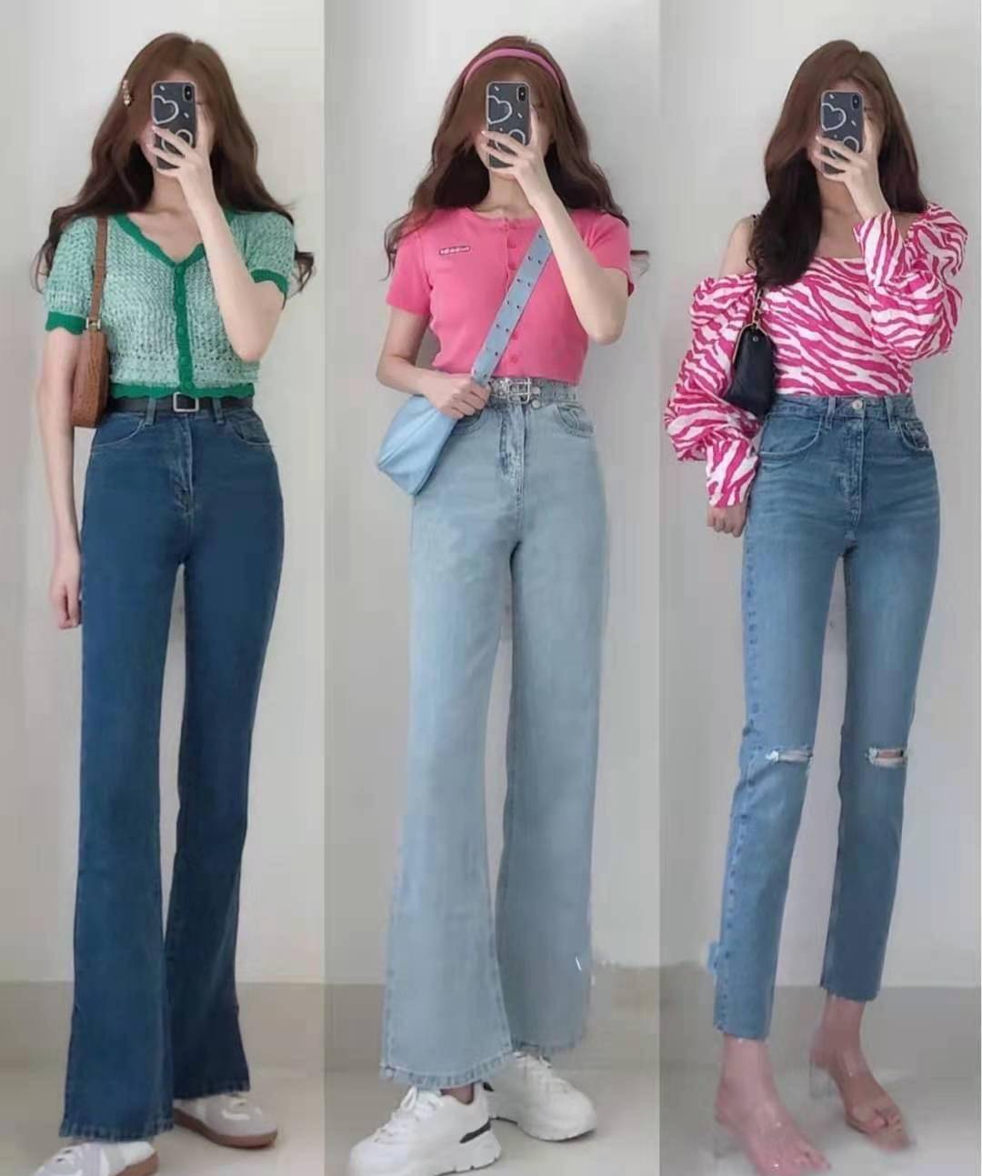 原创裤装穿搭看这里格纹束脚裤休闲大方牛仔喇叭裤时尚淑女