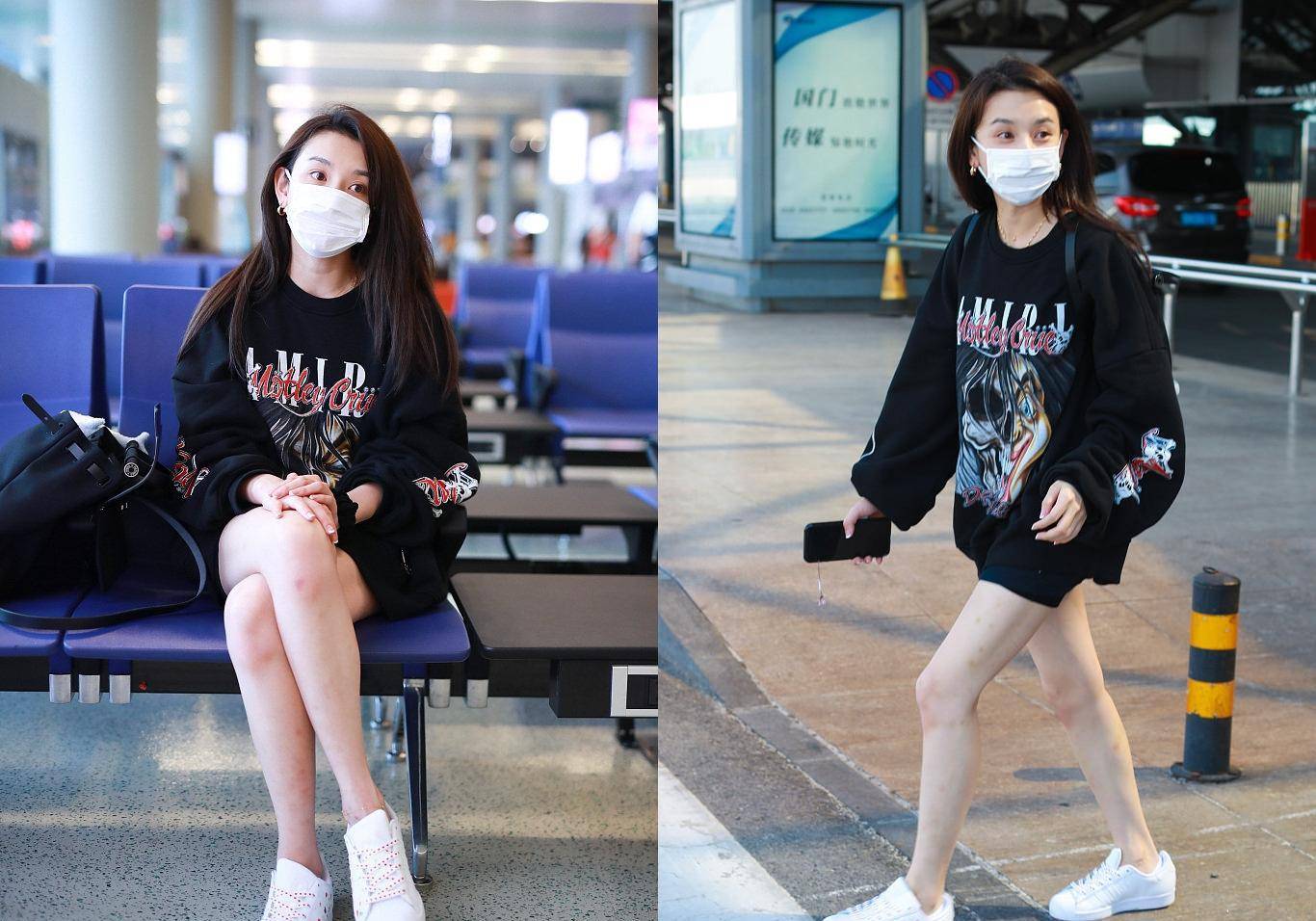 宋祖儿最新机场美照,穿黑色卫衣配短裤秀美腿,依旧可爱又有灵气_新