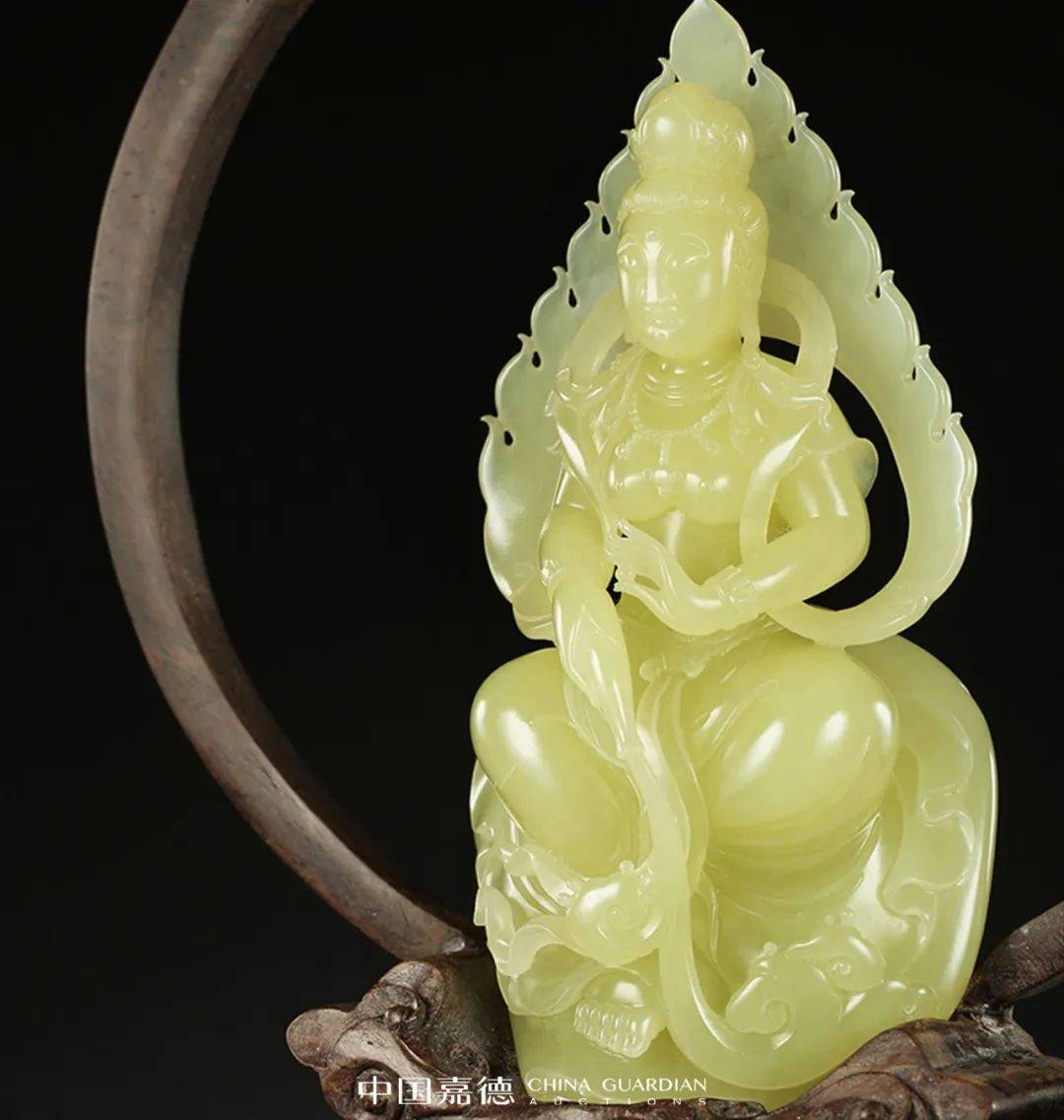 lot 10973当代 张静制黄玉净瓶观音像高 h 125重 268