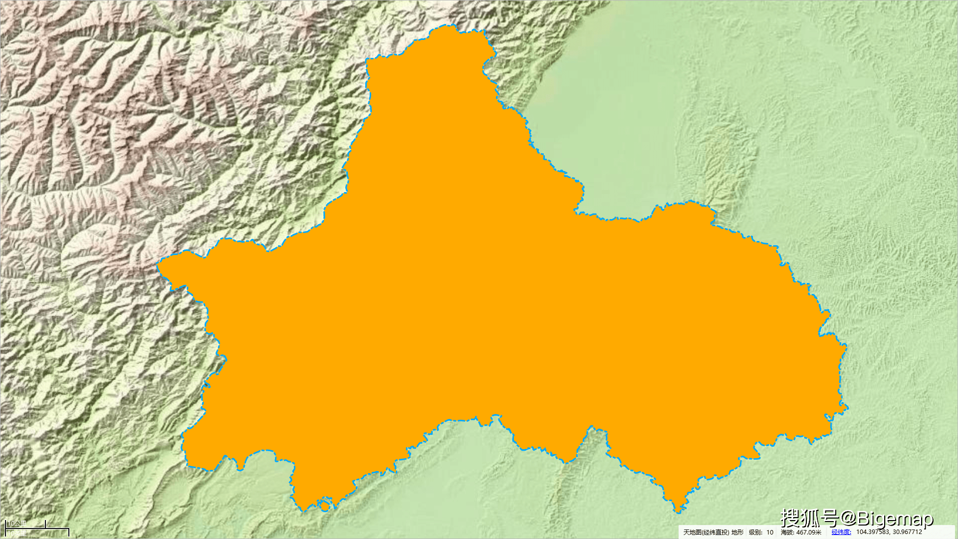世界上唯一一个行政边界像"枫叶"的地方卫星地图_山地_成都_中国