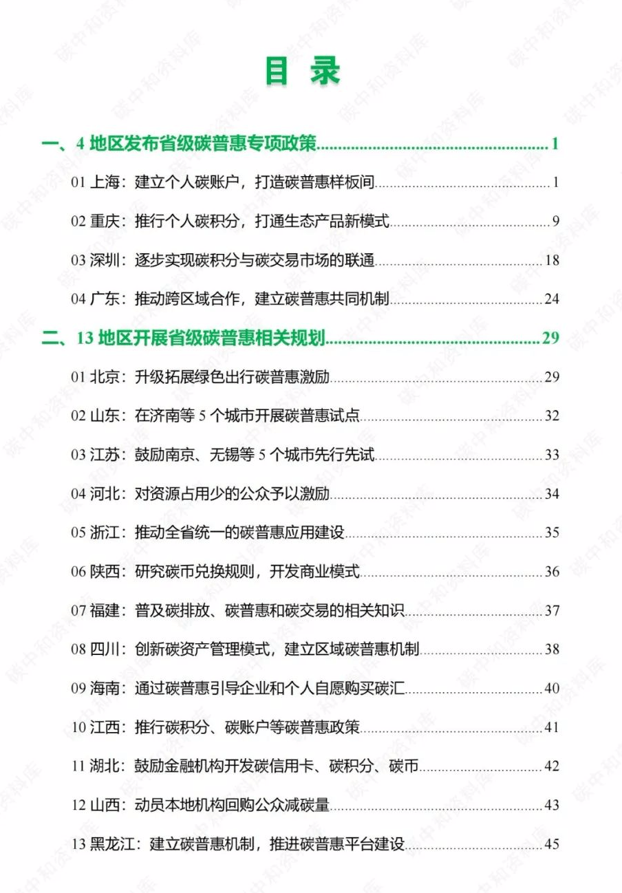 中国碳普惠开展全景：政策汇编、理论案例（附下载）