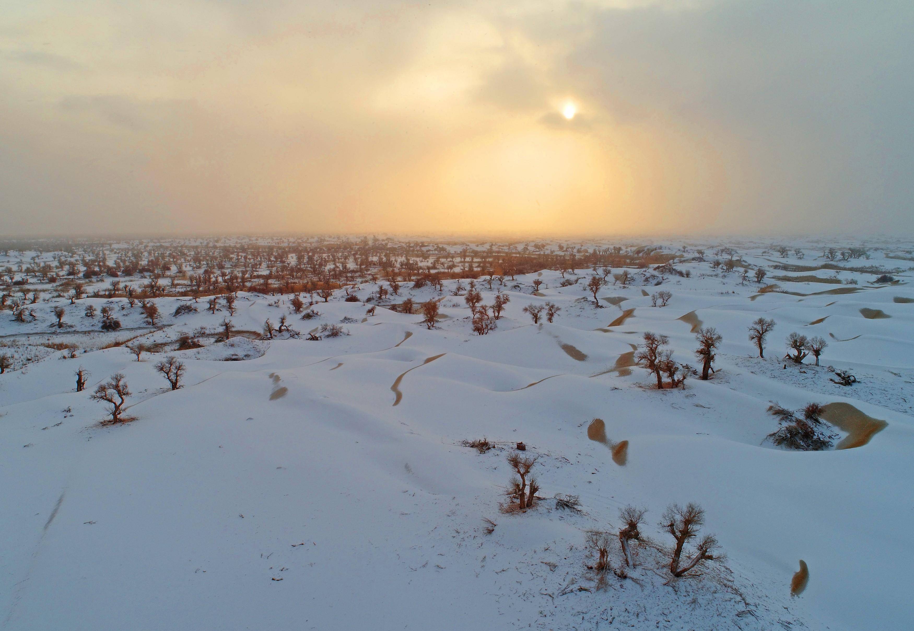 千里冰封万里雪飘,中国新疆,世界级雪景,罗布人原生态生活绝了_沙漠