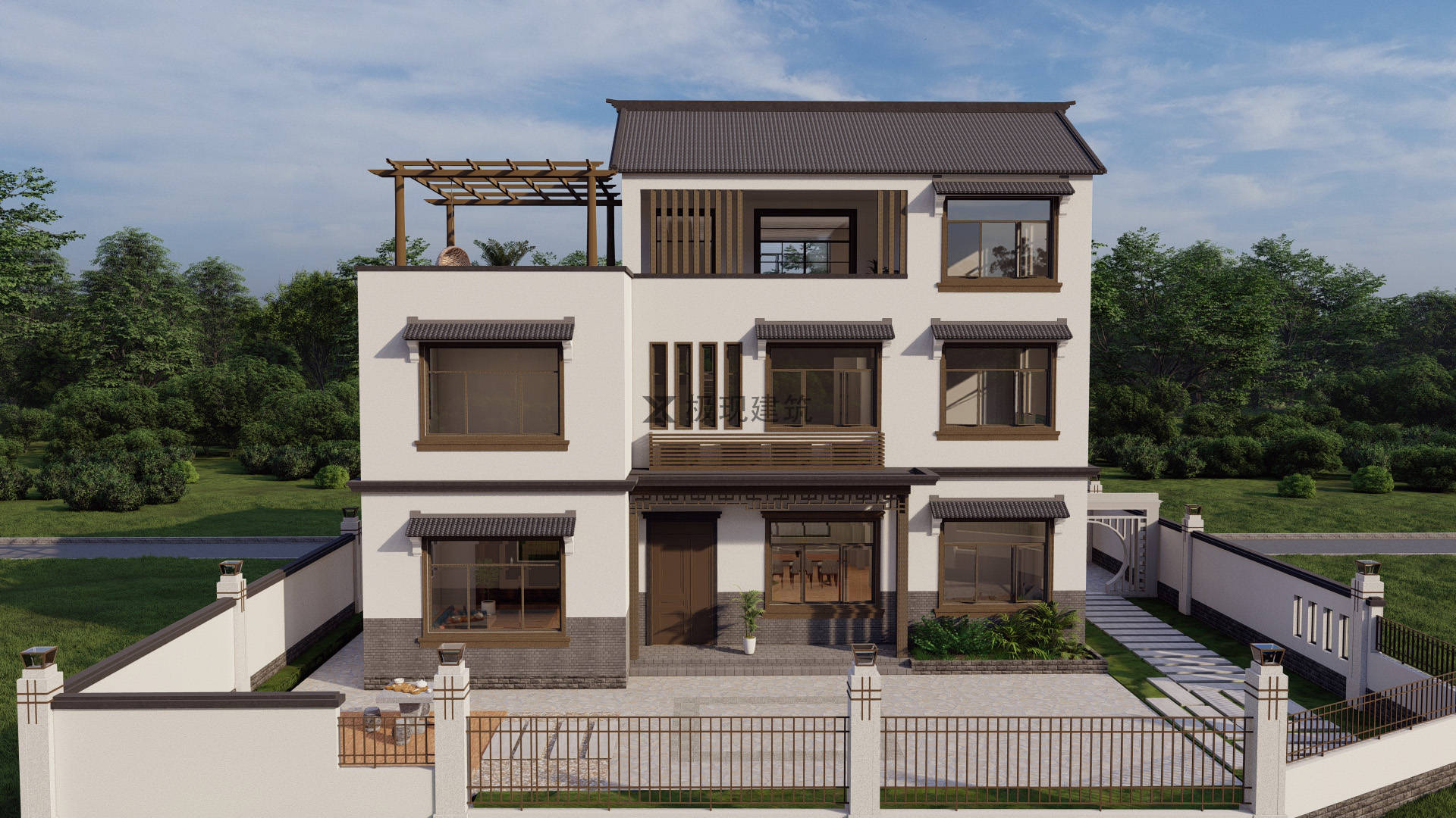 广东汕头丨三层新中式风格自建别墅_建筑_入口_设计