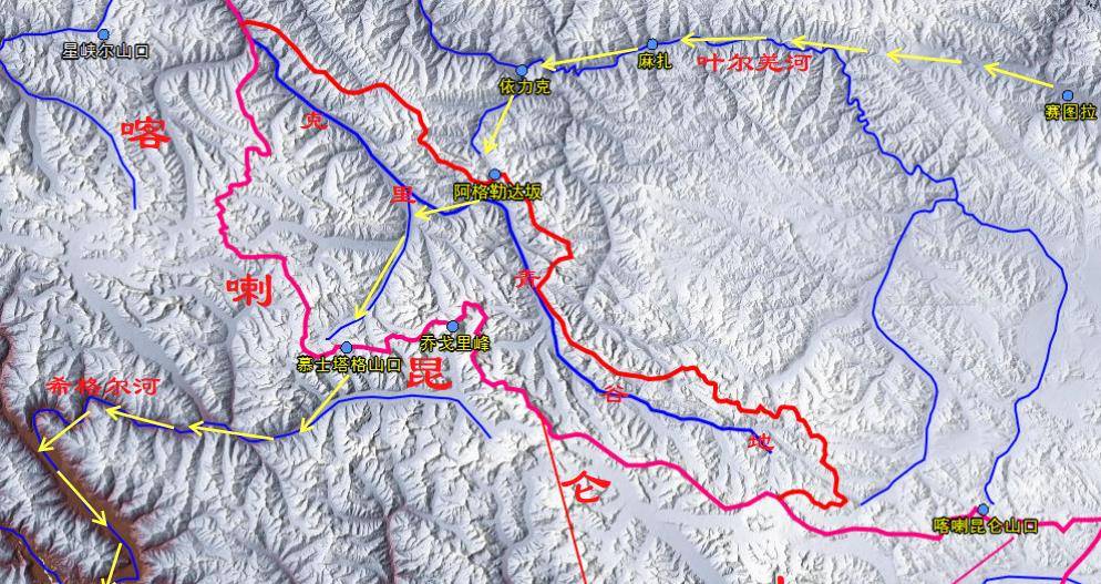 河支流阿格勒河谷,翻越阿格勒達坂而到克里青河谷,再沿克里青河支流音