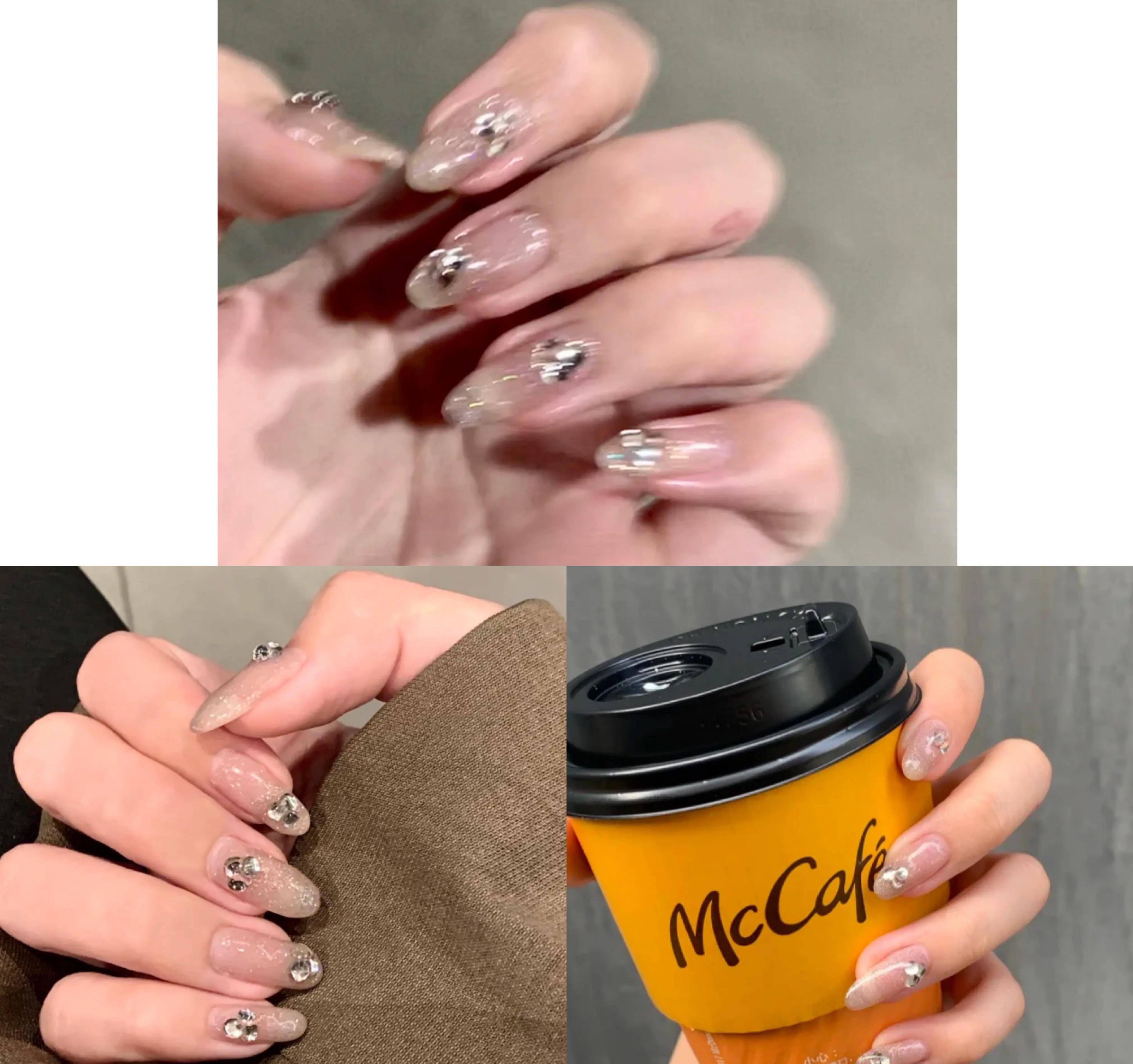 闪耀的灯球亮片美甲,哪有女孩不喜欢亮晶晶,显白又温柔_施华洛世奇