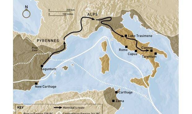 (汉尼拔进军路线,从西班牙到南部高卢,再穿越阿尔卑斯,直至罗马)(地形