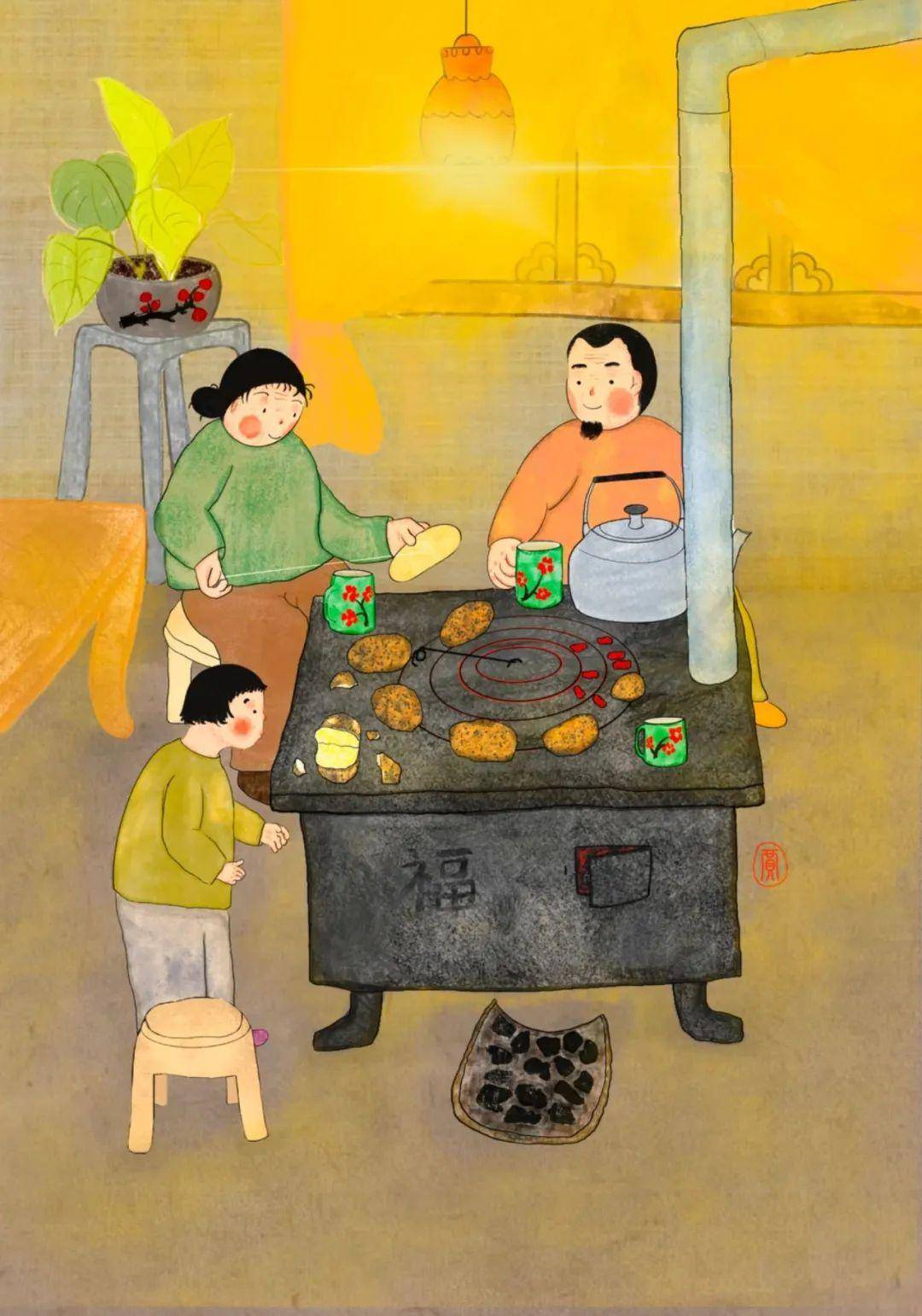 小寒,我们围炉夜话烤土豆_绘画_运营_自学