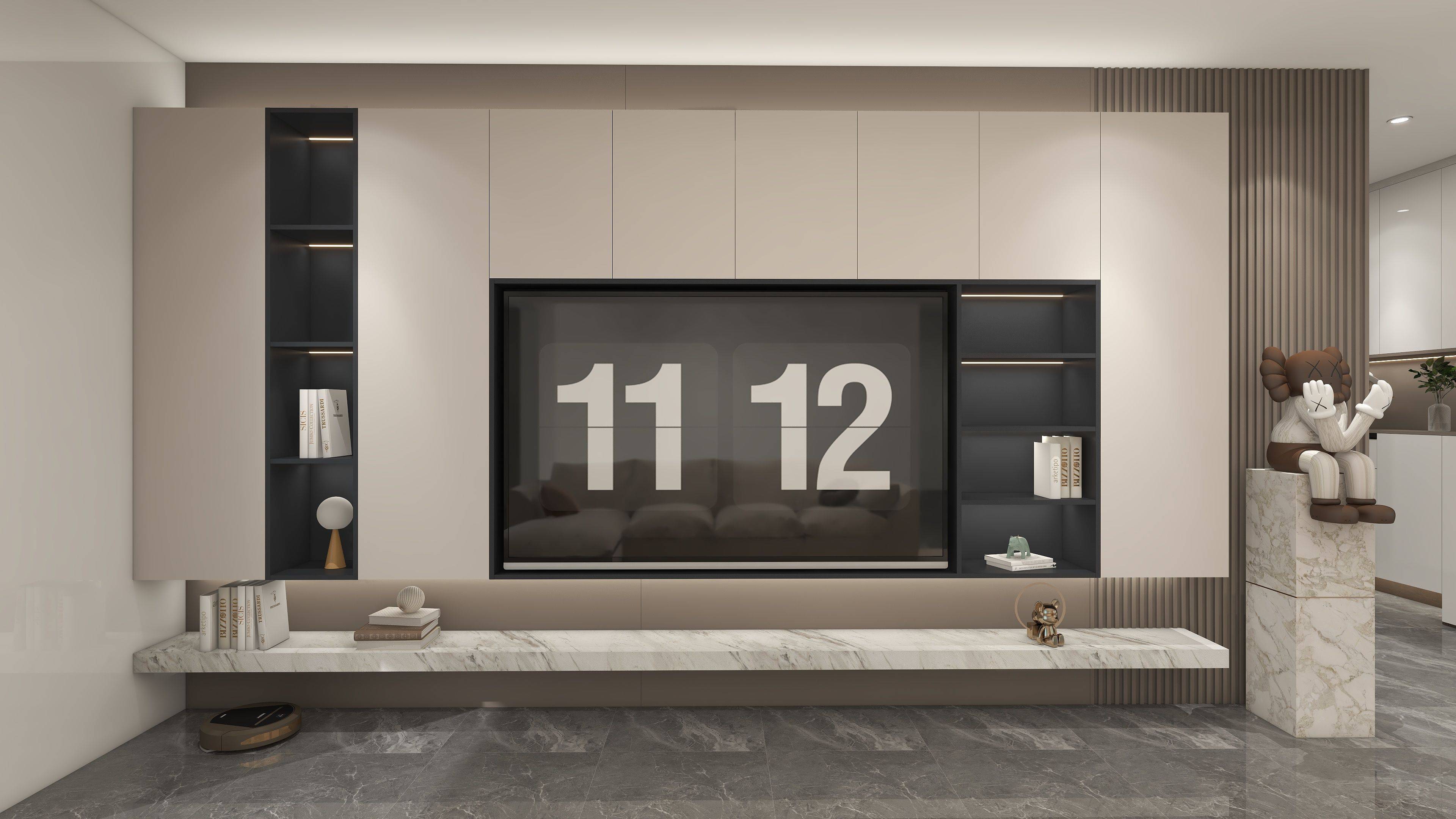 沃格全屋定制案例分享|| 152㎡三房一厅啡影系列_区域_空间_电视柜