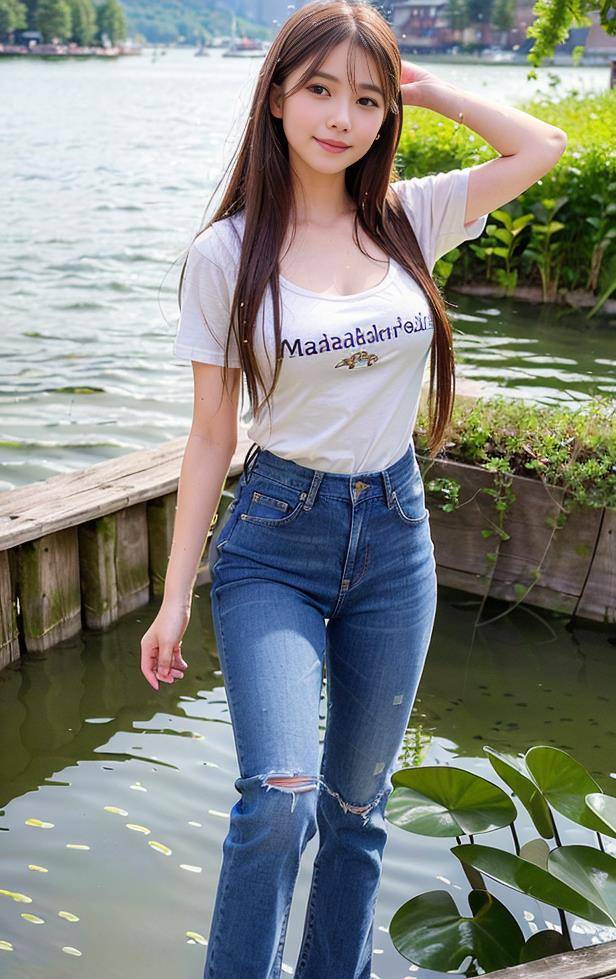 ai绘画美人清晨湖畔,美丽与和谐的融合_美女_湖水_大自然