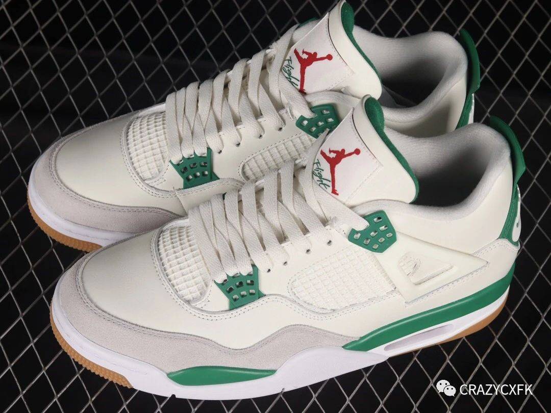 耐克联名乔丹 nike sb x air jordan 4 pine green 米白绿松石篮球鞋