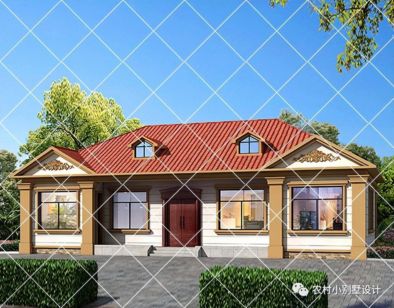 40套一层农村自建房别墅,左右对称布局好,经济大方南北方都能建_房子